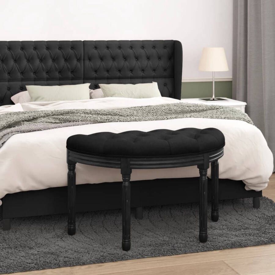 The Living Store Halbankje French Vintage Zwart 81.5x41x49 cm Fluweel Stabiele zitting