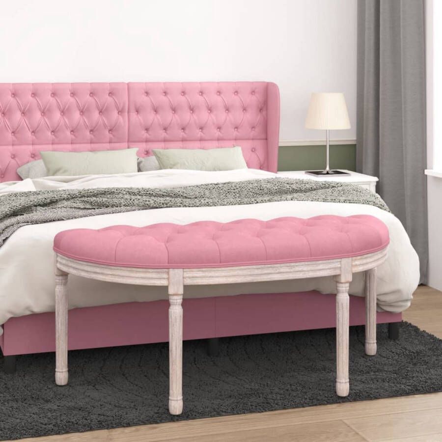 The Living Store Halbankje Vintage Franse Roze 110.5x45x49cm Fluwelen zitting Houten poten