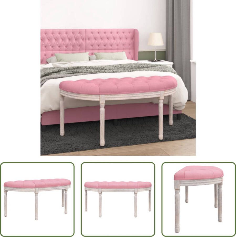 The Living Store Halbankje Vintage Franse Roze 110.5x45x49cm Fluwelen zitting Houten poten