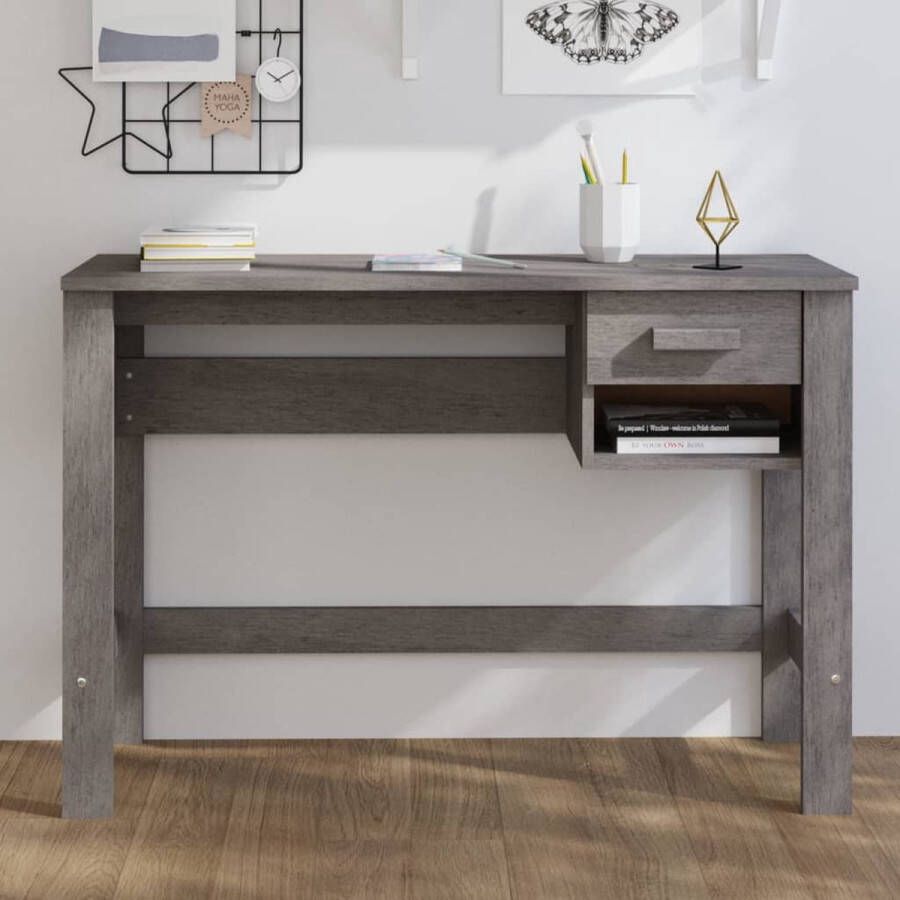 The Living Store HAMAR Bureau Massief grenenhout 110 x 40 x 75 cm lichtgrijs