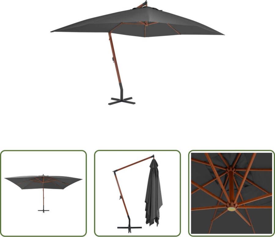 The Living Store Hangende Houten Parasol 400x300x285 cm Antraciet UV-beschermend