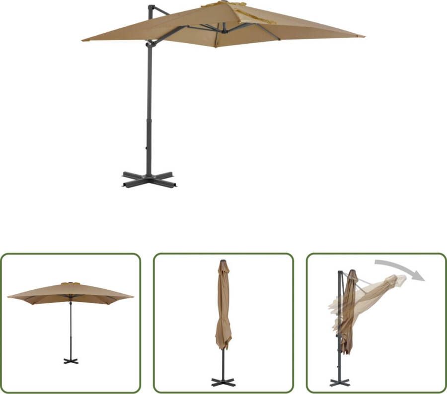 The Living Store Hangende Parasol 250 x 250 x 230 cm Taupe UV-beschermend polyester Aluminium paal Met kruisvoet Kantelbaar en 360 graden draaibaar Inclusief 8 baleinen