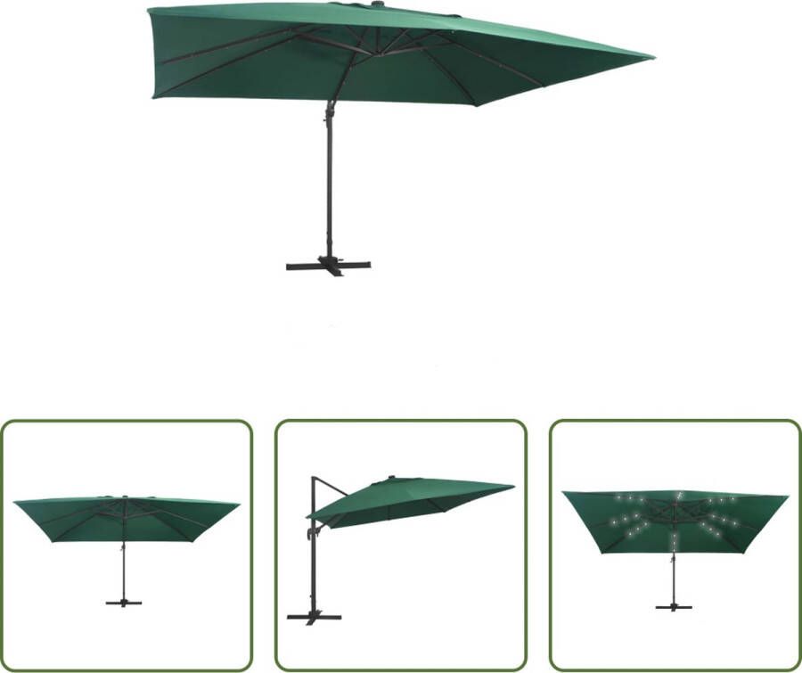 The Living Store Hangende Parasol 400 x 300 x 268 cm Groen met LEDs