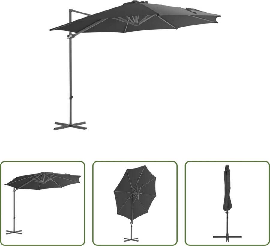 The Living Store Hangende Parasol Antraciet 300 x 255 cm UV-beschermend Met kruisvoet