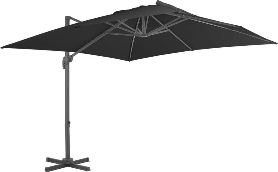 The Living Store Hangende Parasol Antraciet 300 x 300 x 258 cm UV-beschermend Polyester Inclusief Kruisvoet Verstelbaar