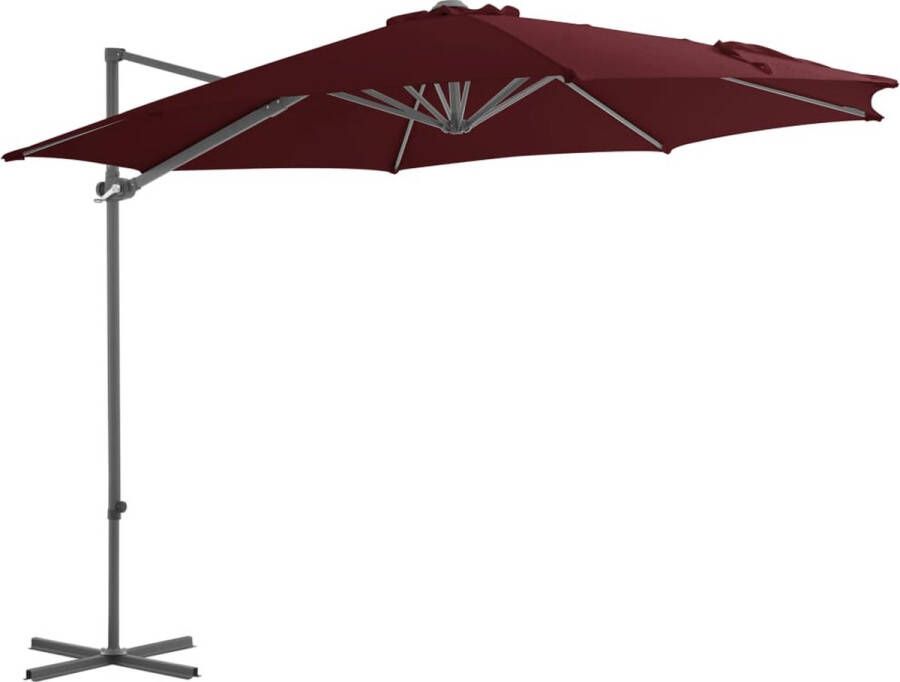 The Living Store Hangende Parasol Bordeauxrood 300 x 255 cm Kantelbaar en 360 graden draaibaar Inclusief 8 stalen baleinen