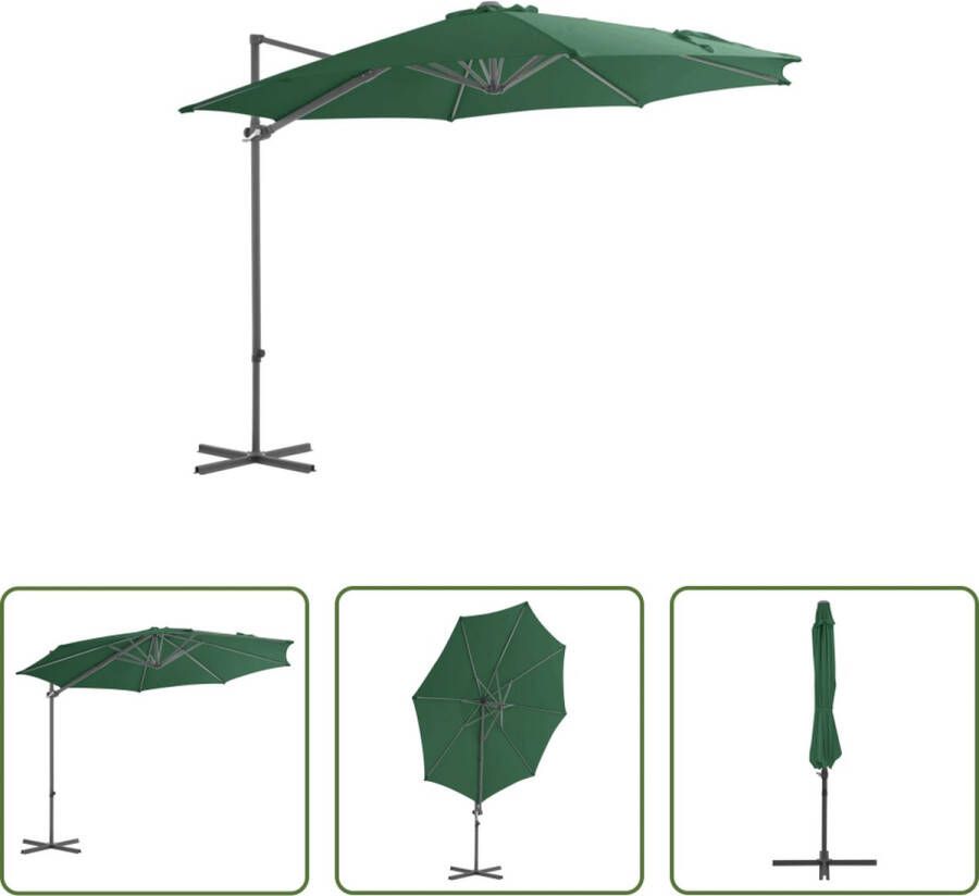 The Living Store Hangende Parasol Green 300 x 255 cm UV-beschermend polyester Kantelbaar en 360 graden draaibaar Inclusief 8 stalen baleinen