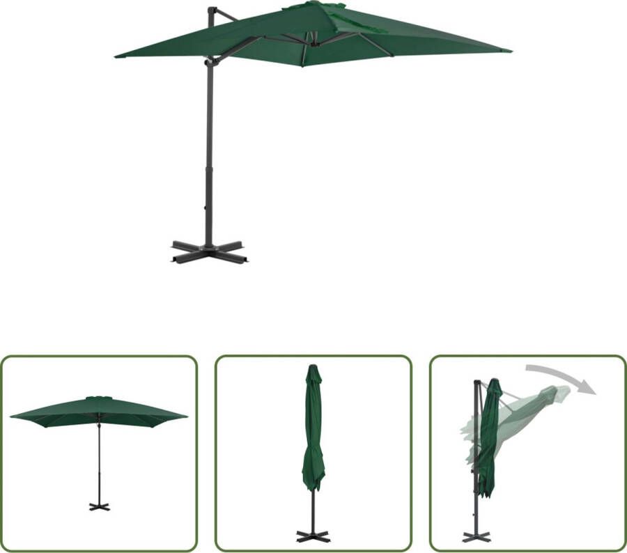 The Living Store Hangende Parasol Groen 250 x 250 x 230 cm UV-beschermend Aluminium