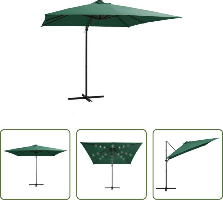 The Living Store Hangende Parasol Groen 250 x 250 x 247 cm LED-verlichting