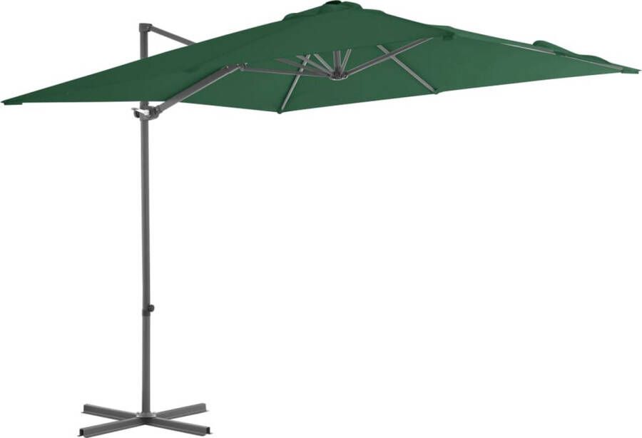 The Living Store Hangende Parasol Groen 250x250x247 cm UV-beschermend polyester Inclusief kruisvoet Kantelbaar en 360 graden draaibaar Met 8 stalen baleinen Eenvoudig te monteren