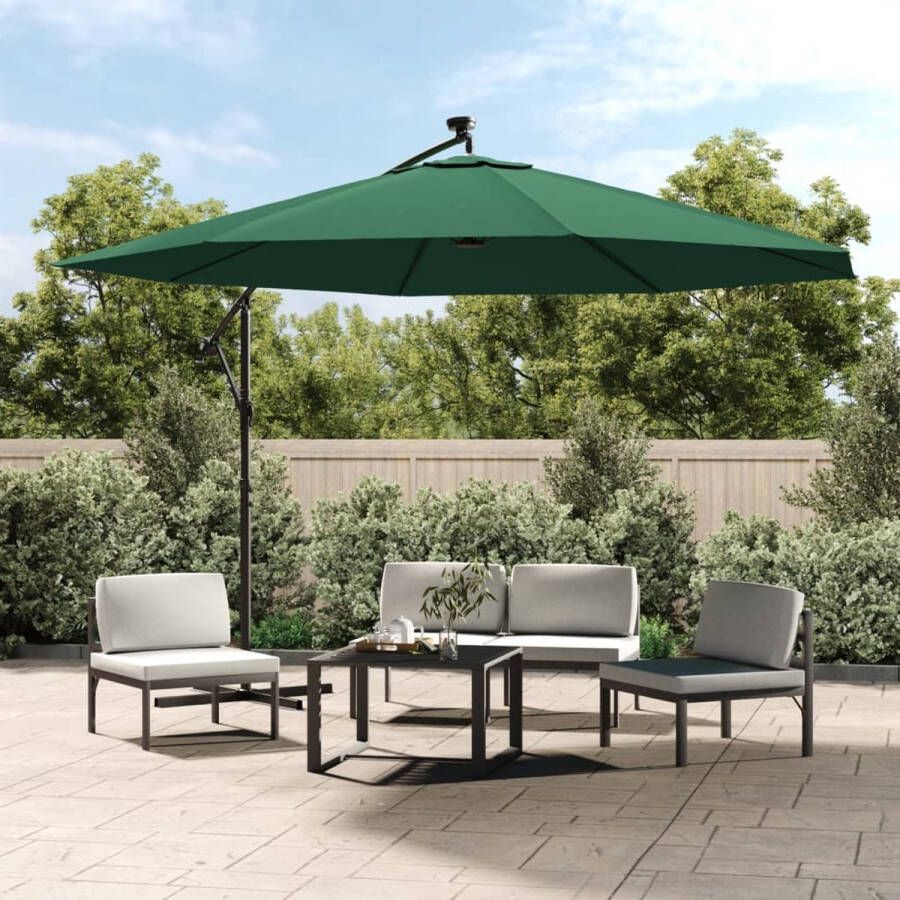 The Living Store Hangende Parasol Groen 350 x 290 cm LED-verlichting