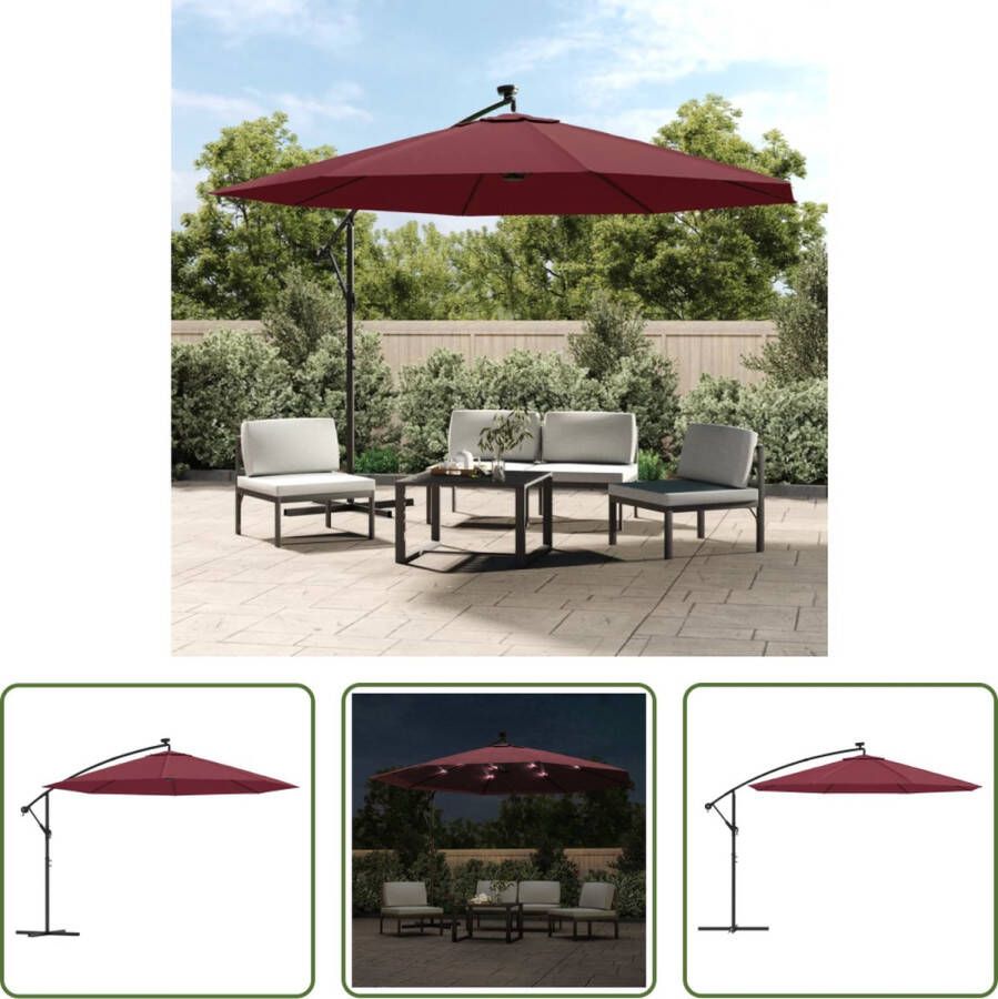 The Living Store Hangende Parasol LED-verlichting 350 x 290 cm Bordeauxrood