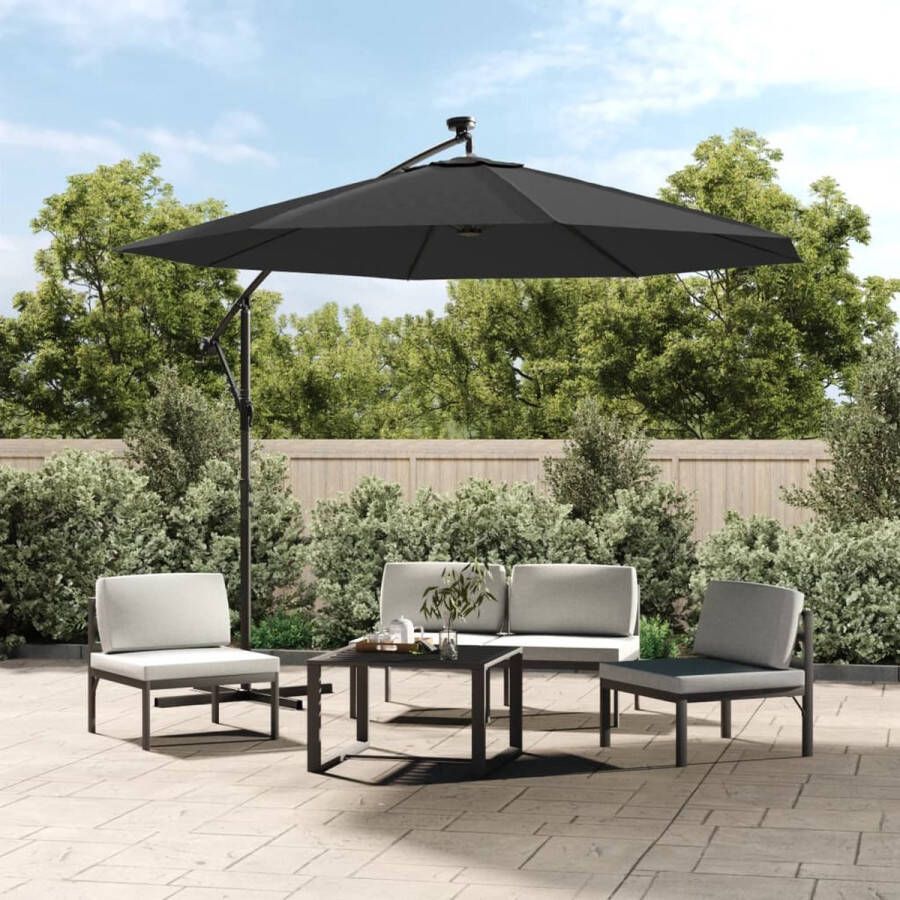 The Living Store Hangende Parasol LED Verlichting Antraciet 300 x 254 cm UV-beschermend Solar aangedreven