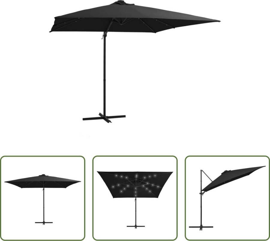 The Living Store Hangende Parasol LED-verlichting UV-beschermend 250x250x247 cm Zwart