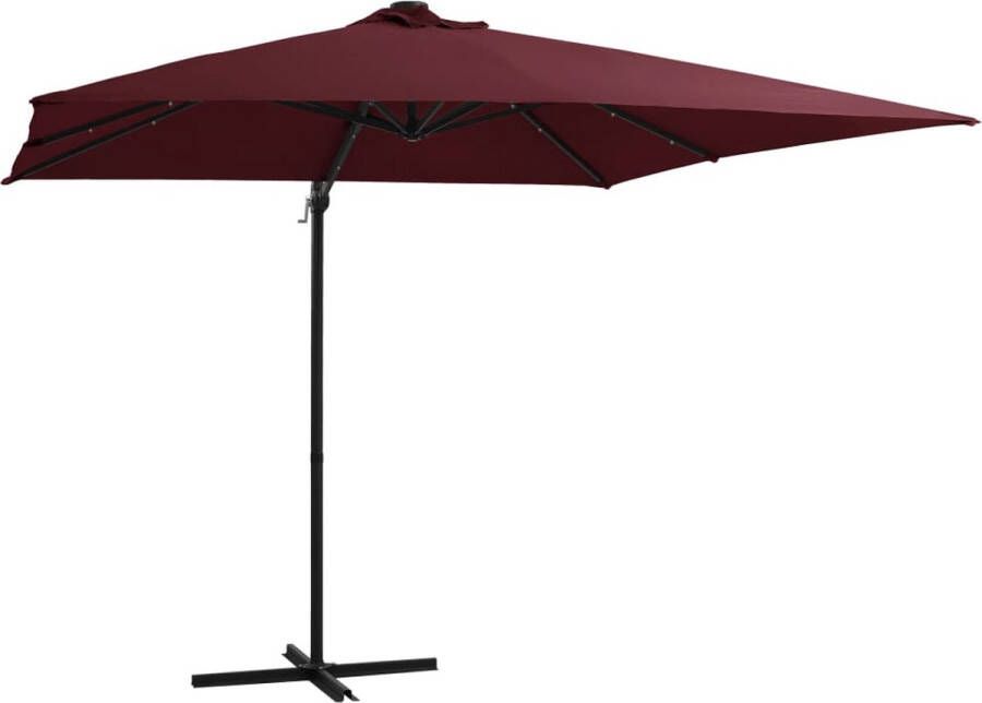 The Living Store Hangende Parasol LED Verlichting UV-beschermend 250x250x247cm Bordeauxrood