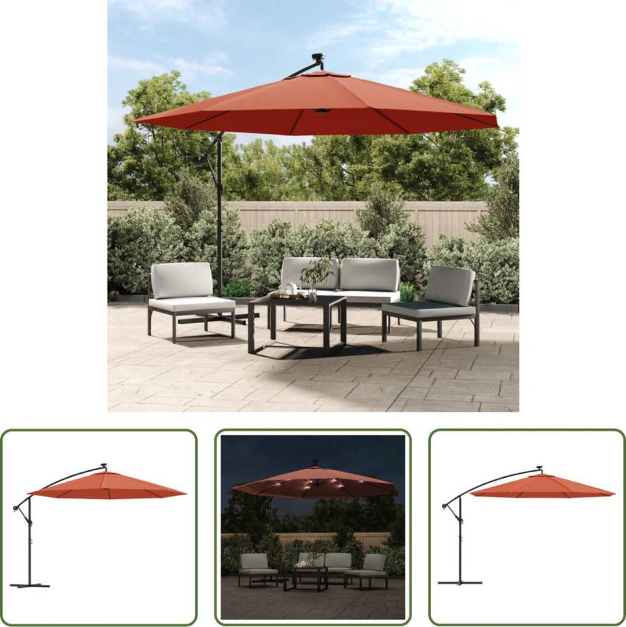 The Living Store Hangende Parasol LED-verlichting UV-beschermend 350 x 290 cm Terracotta