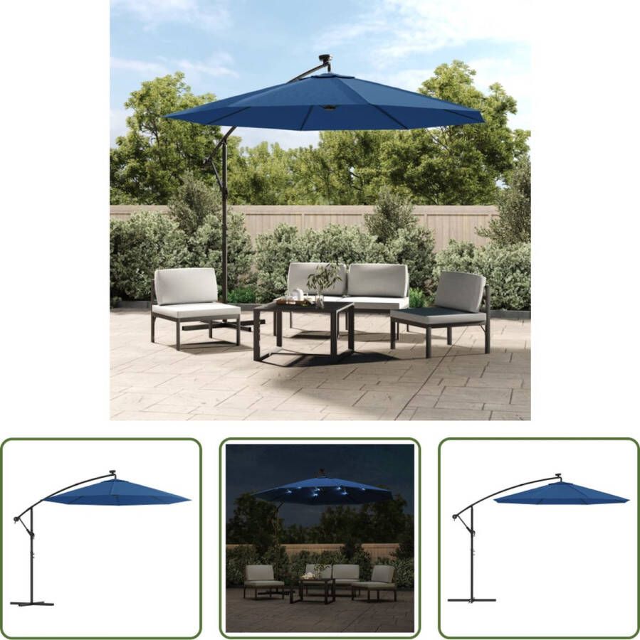 The Living Store Hangende Parasol LED-verlichting UV-bescherming 300x254cm Blauw