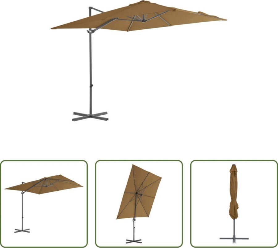 The Living Store Hangende Parasol Taupe 250 x 250 x 247 cm UV-beschermend en anti-vervagend polyester Stevige kruisvoet Kantelbaar 360 graden draaibaar Stabiel en duurzaam Inclusief 8 stalen baleinen