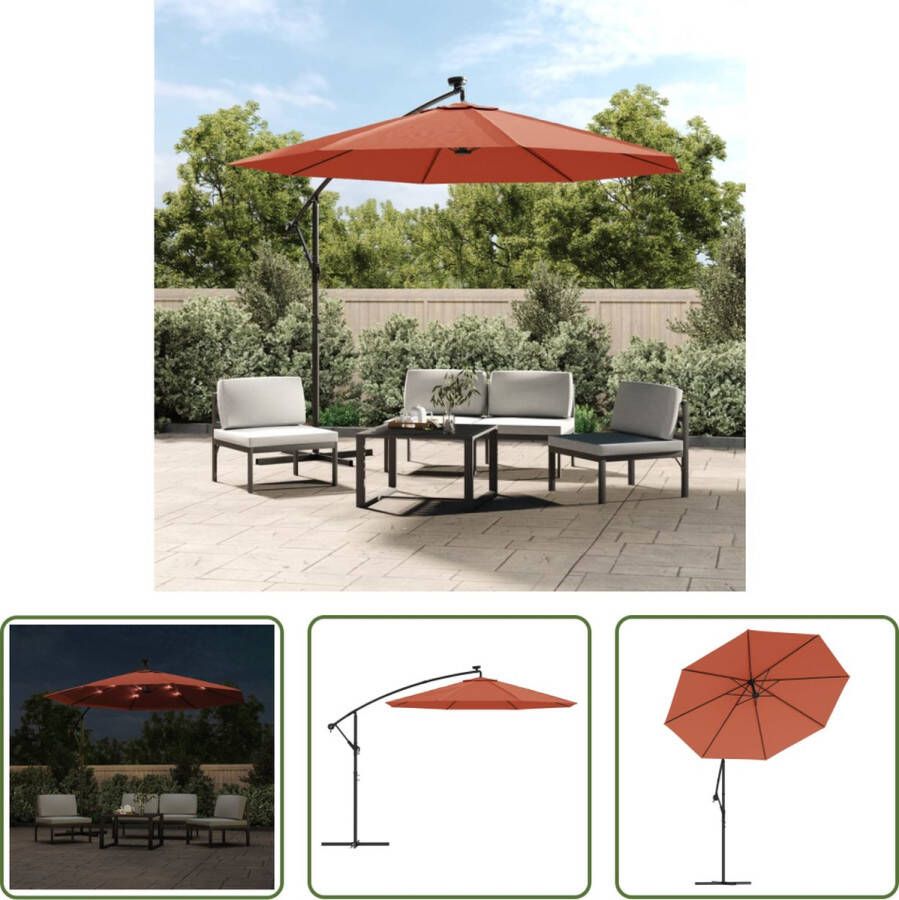 The Living Store Hangende Parasol Terracotta 300 x 254 cm LED-verlichting