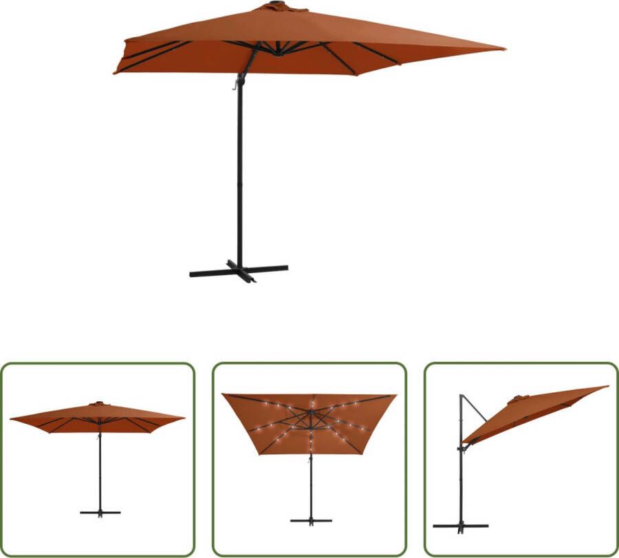 The Living Store Hangende Parasol Terracotta UV-beschermend 24 LED-lampjes 250 x 250 cm Stabiele kruisvoet Kantelbaar 360 graden draaibaar Montage vereist