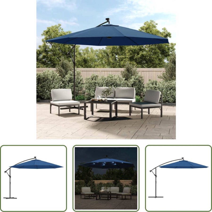 The Living Store Hangende Parasol Terras 350 x 290 cm Azuurblauw LED-verlichting