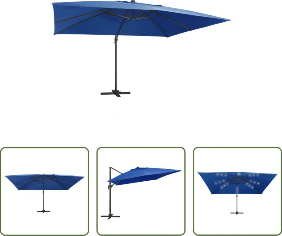 The Living Store Hangende Parasol Zonne-energie LED Verlichting 400 x 300 x 268 cm Azzurro Blauw Verstelbaar