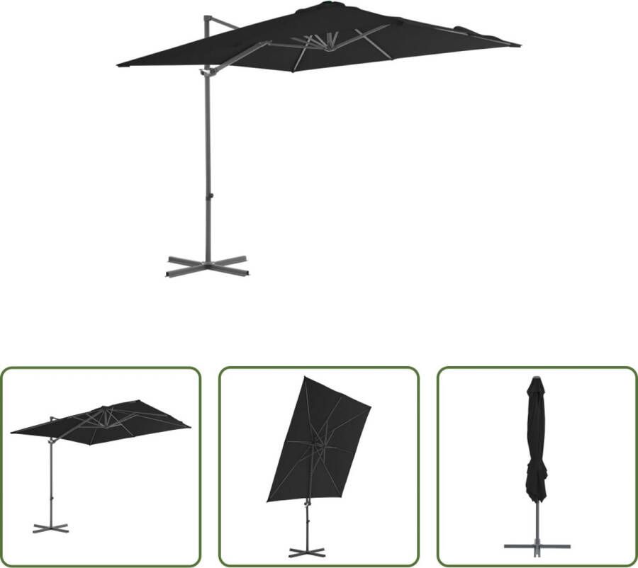 The Living Store Hangende Parasol Zwart 250 x 250 x 247 cm UV-beschermend polyester