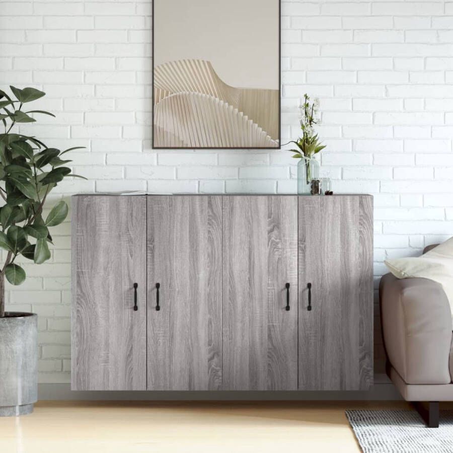 The Living Store Wandkast Grijs Sonoma Eiken Set van 2 69.5 x 34 x 90 cm Bewerkt hout en metaal