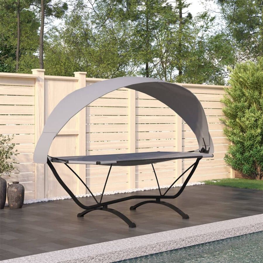 The Living Store Hangmat Grijs Stalen frame Waterbestendig 274 x 114.5 x 171 cm Verwijderbare luifel