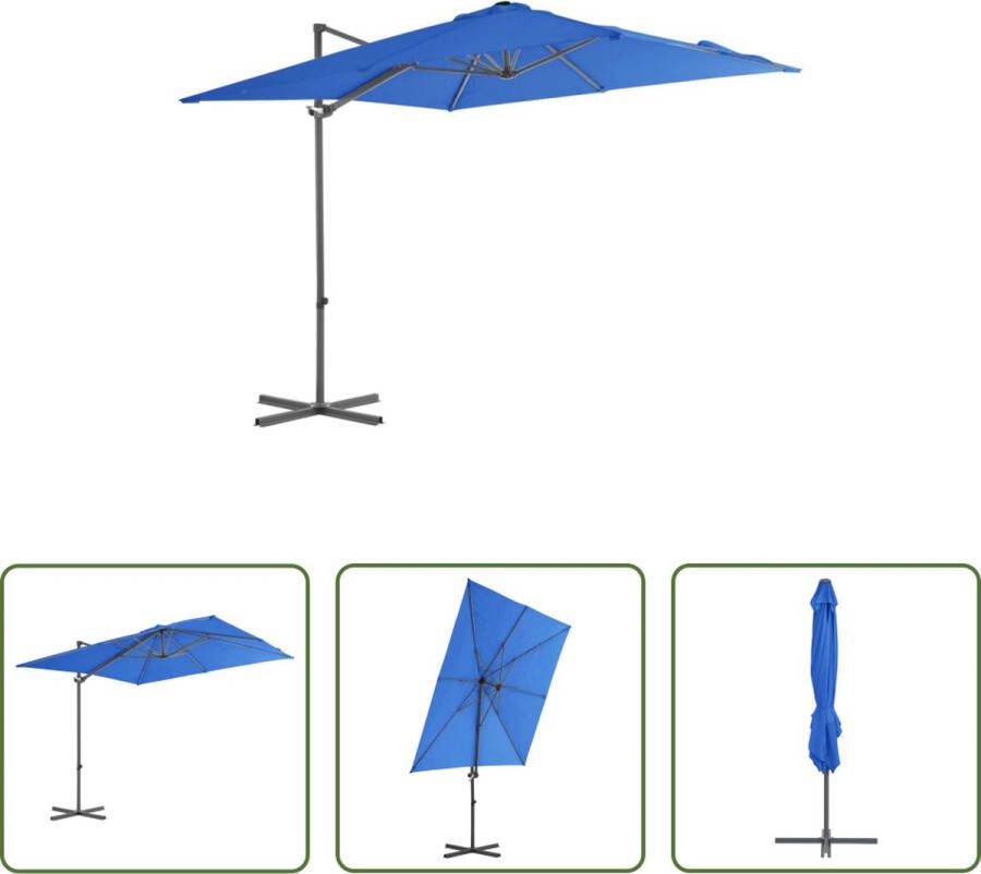 The Living Store Hangparasol 250x250x247 cm Azuurblauw UV-beschermend polyester Kruisvoet Kantelbaar en 360 graden draaibaar Inclusief 8 stalen baleinen