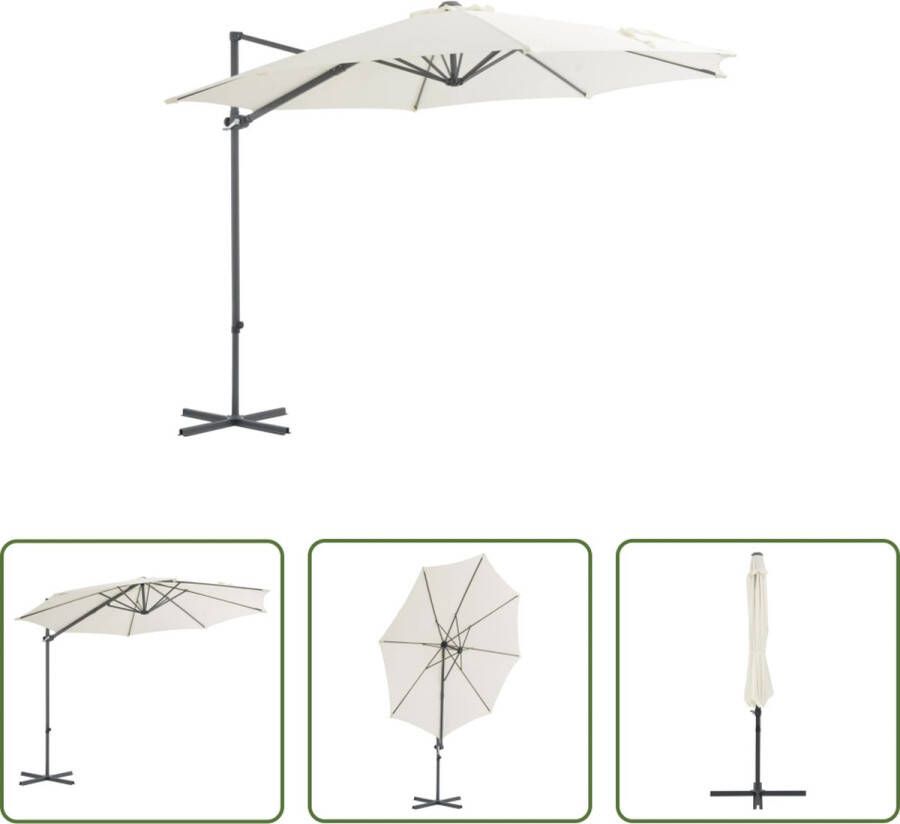 The Living Store Hangparasol 300 x 255 cm Zandkleurig UV-beschermend polyester Stevige kruisvoet Kantelbaar en 360 graden draaibaar Inclusief 8 stalen baleinen