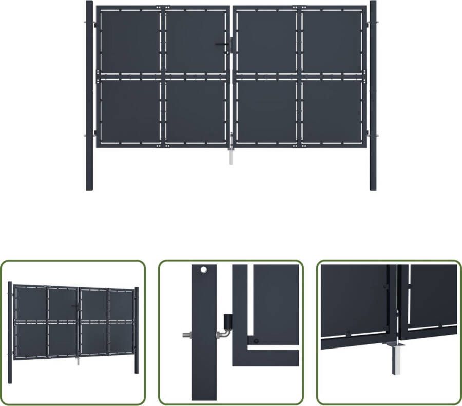 The Living Store Hekpoort Staal 300x175 cm Antraciet Inclusief slot