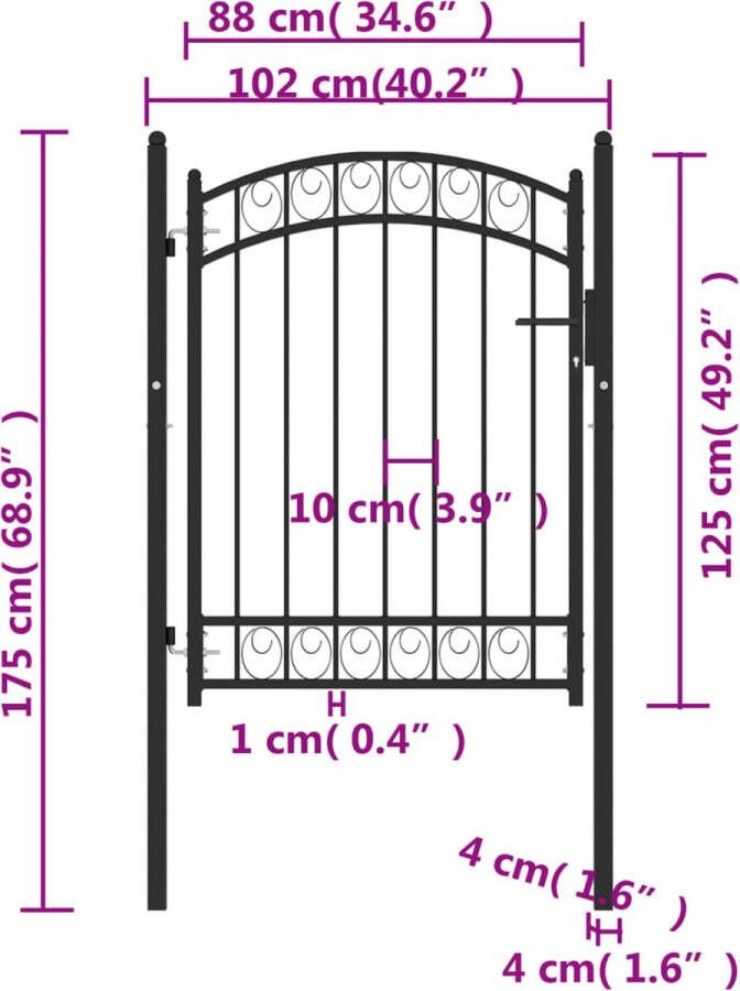 VIDAXL The Living Store Staal Poort Met Gebogen Bovenkant 100x125 Cm Staal Zwart Tls146369