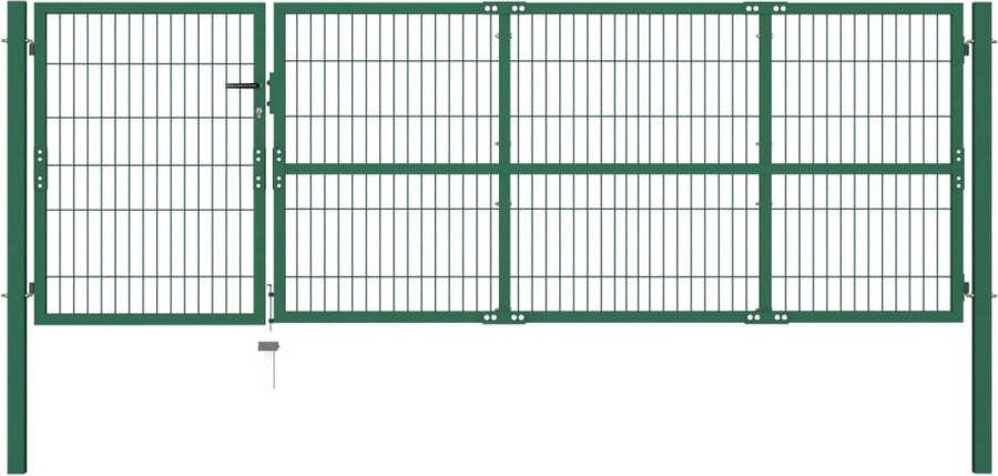 The Living Store Hekpoorten Groene Gepoedercoate Stalen Tuinpoort 100 cm Hoog 350 cm Afstand 6 x 6 x 150 cm Paal 5 x 20 cm Gaas Inclusief 3 Sleutels