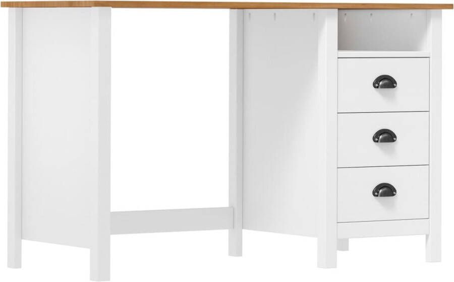 The Living Store Hill Bureau Wit Lichthout 120x50x74cm Massief Grenenhout 3 lades 1 schap