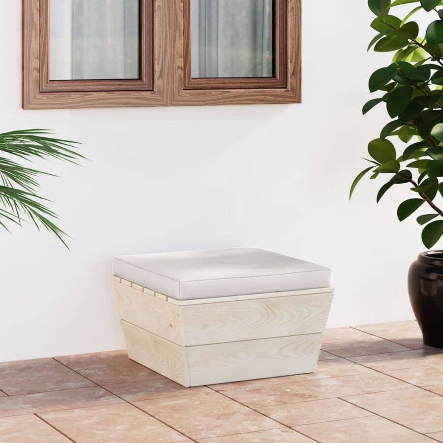 The Living Store hocker Pallet 60 x 60 x 30 cm crèmewit kussen