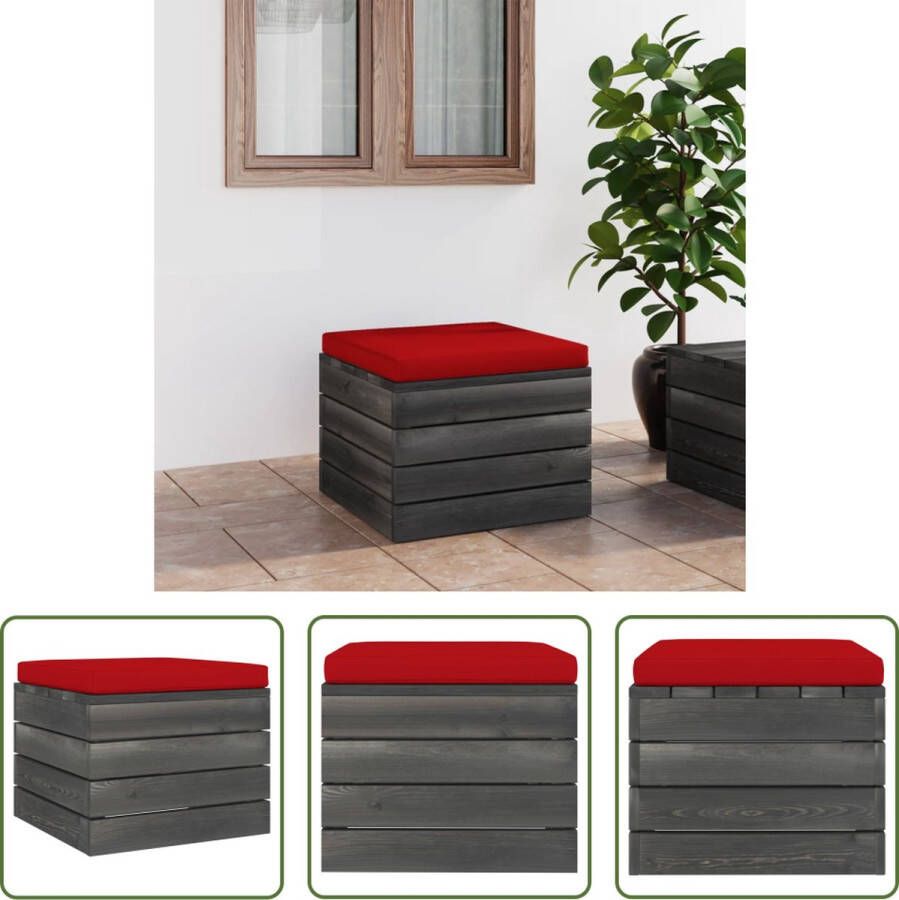 The Living Store Hocker Pallet Tuin 60 x 60 x 41.5 cm Massief grenenhout Rood kussen