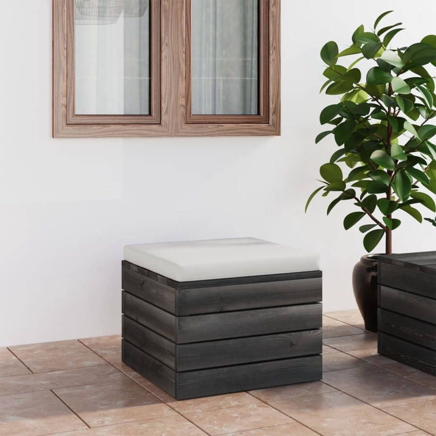 The Living Store Hocker Tuinmeubel 60x60x41.5 cm Crèmewit Kussen Massief Grenenhout Montage Vereist