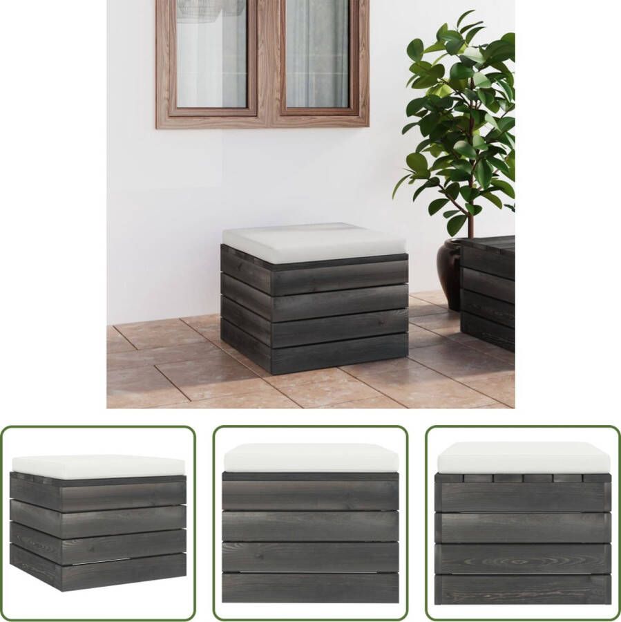 The Living Store Hocker Tuinmeubel 60x60x41.5 cm Crèmewit Kussen Massief Grenenhout Montage Vereist