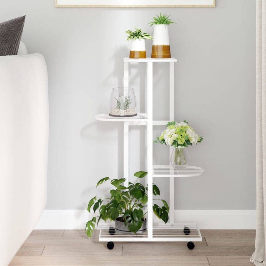 The Living Store Hoek Plantenstandaard Wit 44 x 23 x 80 cm IJzer