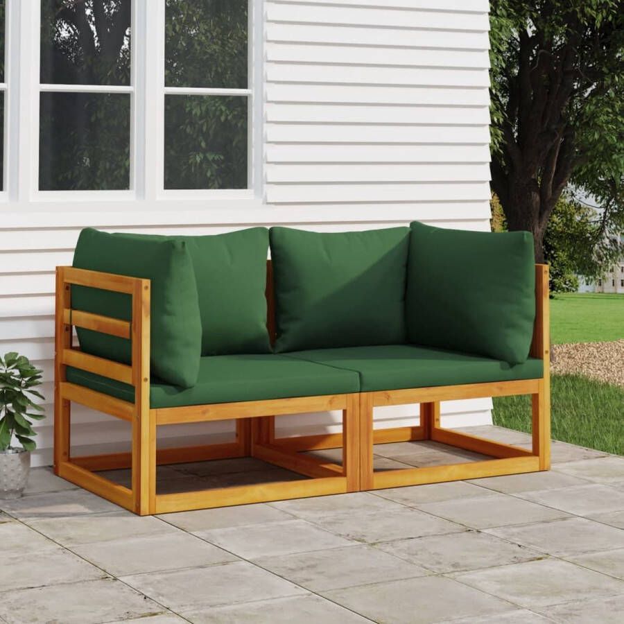 The Living Store Hoekbank Acaciahout 141x70.5x65 cm Groen Modulair ontwerp
