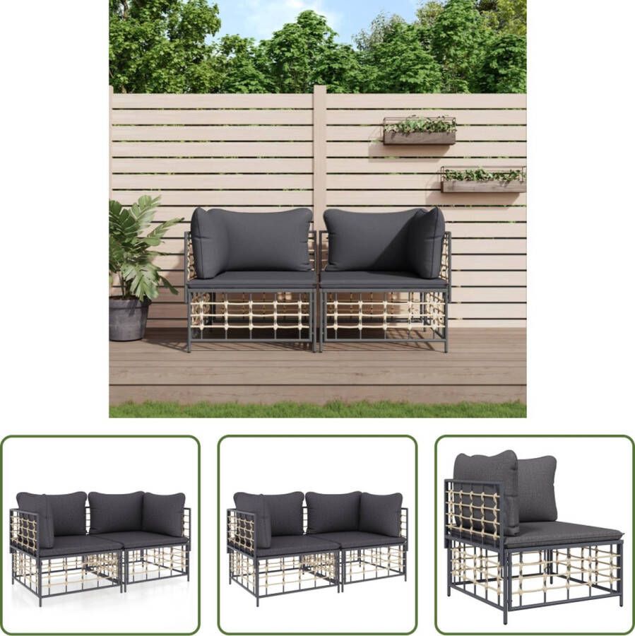 The Living Store Hoekbank Antraciet Poly Rattan 72x72x66 cm Weerbestendig Stabiel Frame Comfortabele Zitervaring Modulair Design Inclusief Kussens Montage Vereist Draagvermogen 110 kg