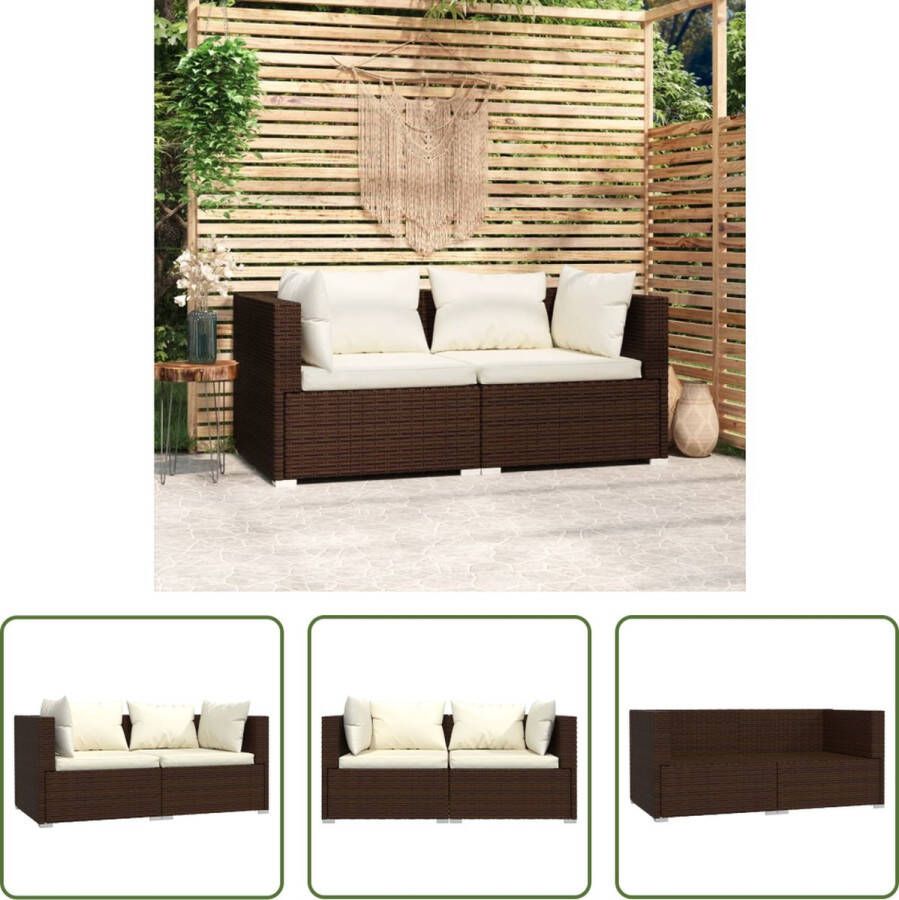 The Living Store hoekbank bruin PE-rattan 140 x 70 x 60.5 cm waterdicht incl kussens montage vereist 2 x hoekbank 2 x zitkussen 2 x groot rugkussen 2 x klein rugkussen