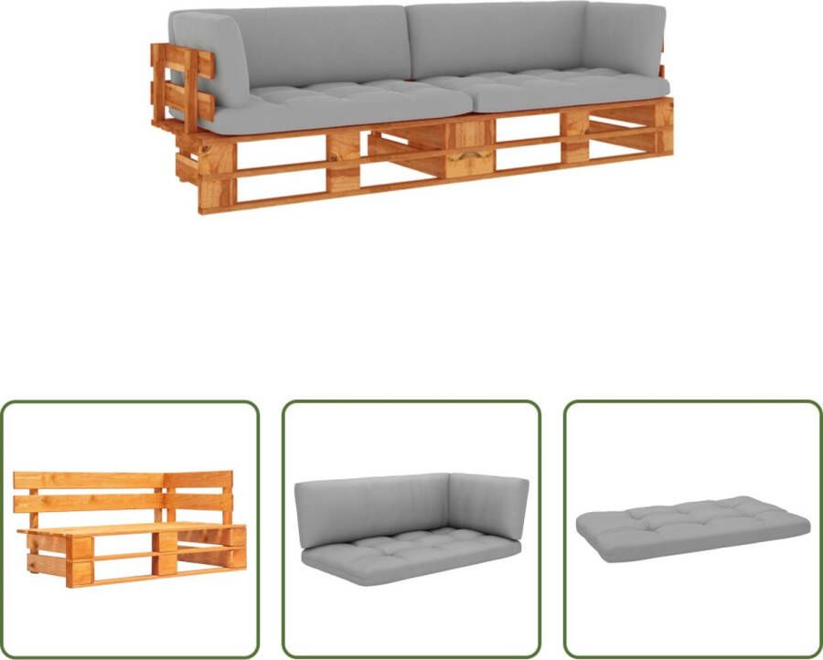 The Living Store Tweezitsbank pallet met kussens honingbruin geïmpregneerd hout Tuinset