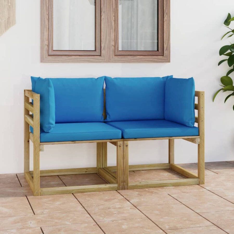 The Living Store Hoekbank Grenenhout 64 x 64 x 70 cm Lichtblauw Kussen