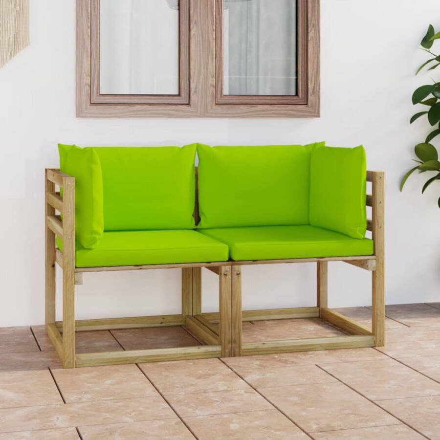 The Living Store Hoekbank Grenenhout Helder Groen 64x64x70cm Inclusief Kussens