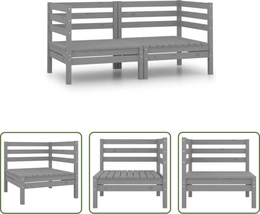 The Living Store Hoekbank Grijs Massief Grenenhout 63.5 x 63.5 x 62.5 cm Modulair Design