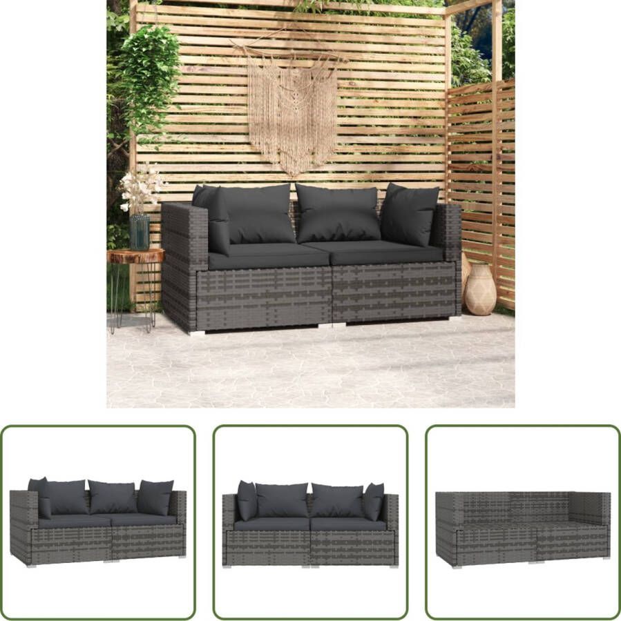 The Living Store Hoekbank Grijs PE-rattan 140 x 70 x 60.5 cm Inclusief kussens