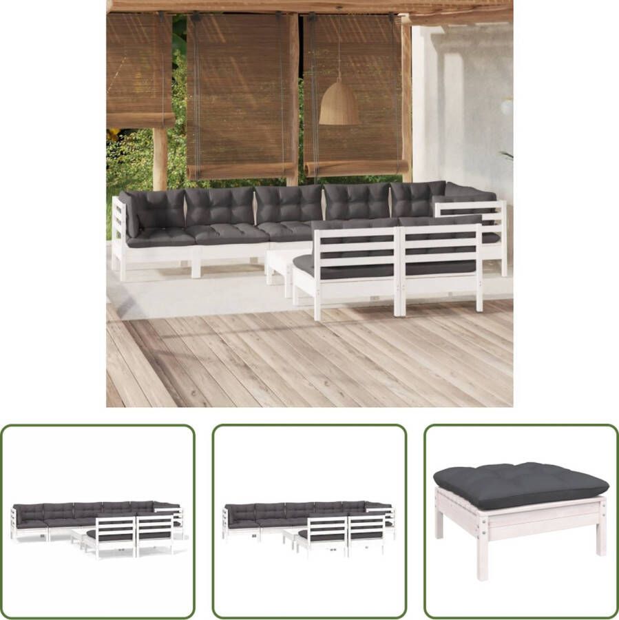 The Living Store Hoekbank  Lounge tuinmeubelen Massief grenenhout Wit Afmetingen- 63.5 x 63.5 x 62.5 cm Inclusief kussens Montage vereist