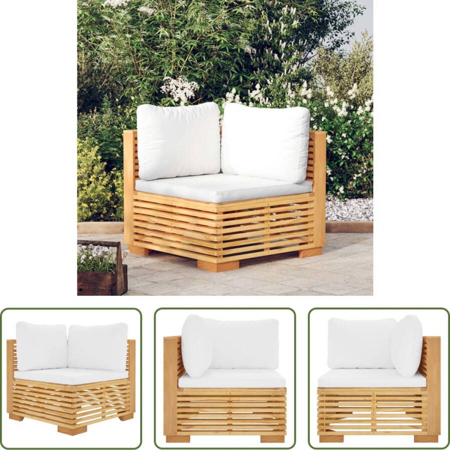 The Living Store Hoekbank Massief teakhout Fijn geschuurd Crème kussen 69.5x69.5x60 cm